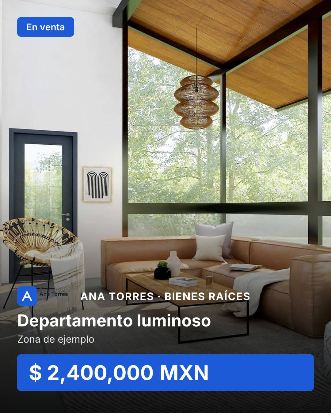Portada real del carrusel: Departamento luminoso, $2,400,000 MXN, Ana Torres · Ejemplo
